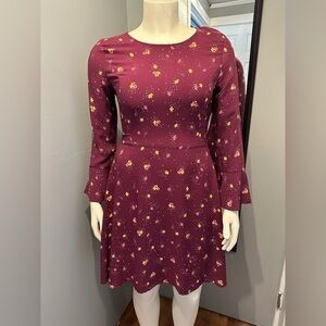 Old Navy Burgundy Floral Long Sleeve Dress